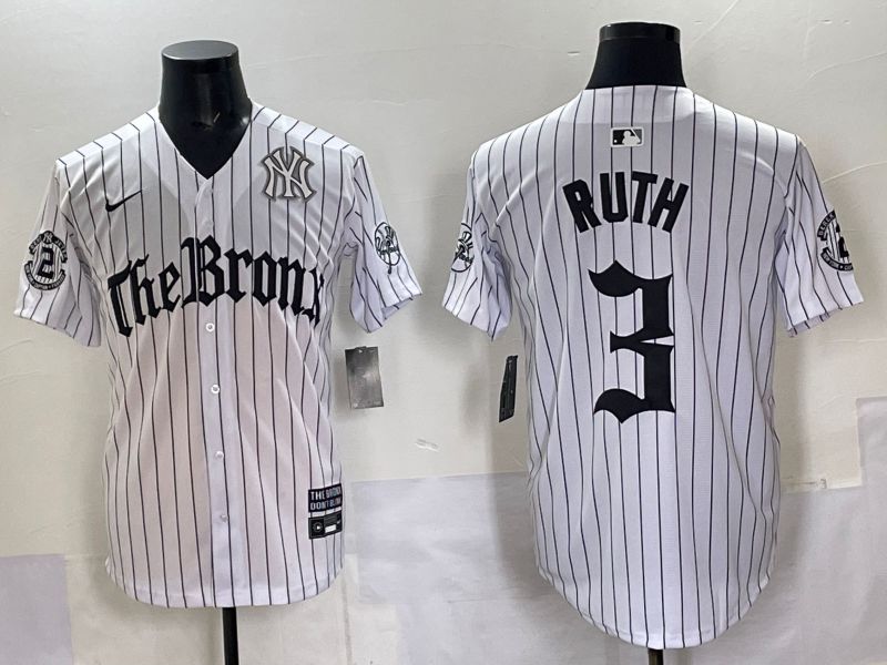 Men 2025 New York Yankees #3 Ruth White Stripe Five generations Joint Name Nike MLB Jersey style 08->new york yankees->MLB Jersey